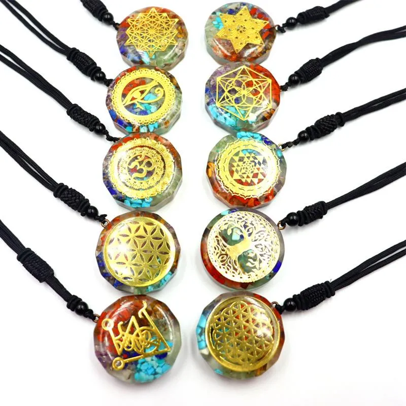 Pendant Necklaces Natural Colorful Gravel Necklace Resin Epoxy Wrap Crystal Stone Yoga Semi-precious Sweater ChainPendant NecklacesPendant