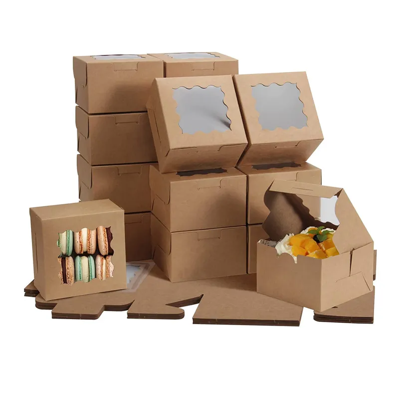 Pencereli Fırın Kutuları Noel Çerez Kutuları Kraft Kağıt Çilek Cupcakes Pasta Tatlı LX4896 için Mini Kek Kutuları