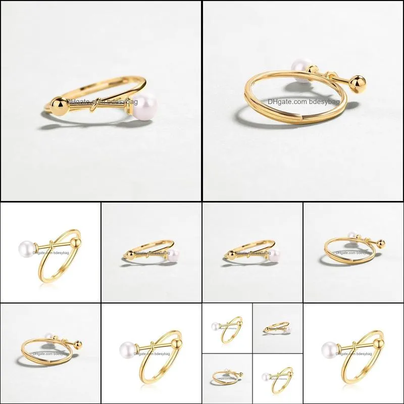 wedding rings simple fashion 925 sterling silver finger ring natural freshwater pearl open yellow gold coating