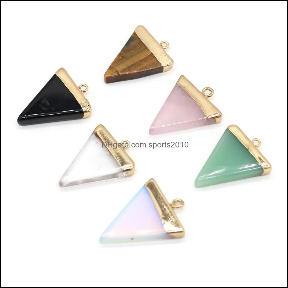 natural stone triangle charms rose quartz healing reiki crystal pendant diy necklace earrings women 25x32mm sports2010