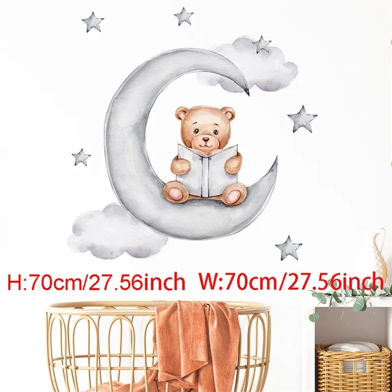 Dessin animé Lapin Lune Étoiles Stickers Muraux Pour Enfants Chambre Décoration Bébé Pépinière Chambre Salon Stickers Muraux Animaux Maison Décor 220601