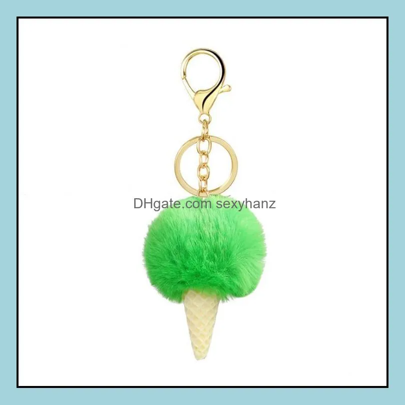 27 Styles Macaron/Ice Cream Rabbit Fur Ball Keychain Pompom Key Chain Car Keyring Women Key Holder Bag Pendant