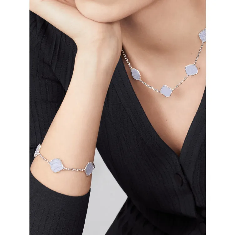 Modehalsband designers fyra bladklöver halsbandsmycken uppsättningar för kvinnor halsband och armband 5 motiv gåva rostfritt stål191g
