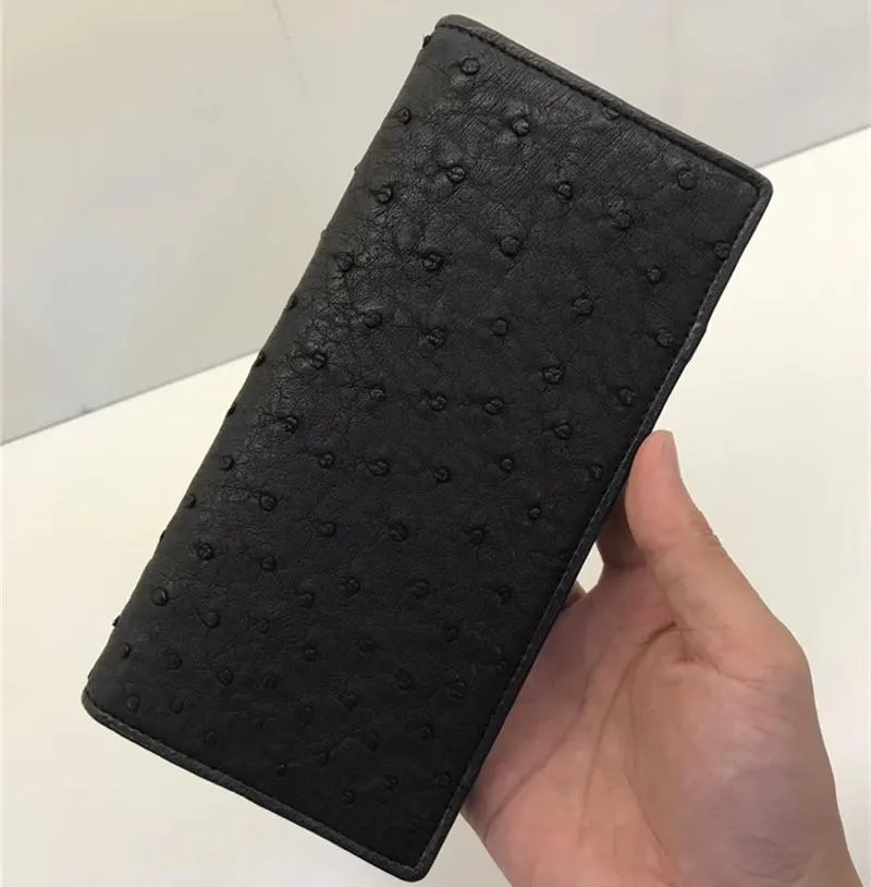 Wallets Fancy Black Clutch Authentic Genuine Real Ostrich Skin Men's Long Thin Wallet Exotic Leather Male Card Holders Man Suit PurseWal