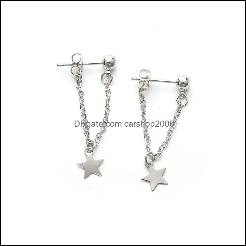 fashion simple personality pentagram star back hanging drop earrings korean metal chain dangle women`s jewelry