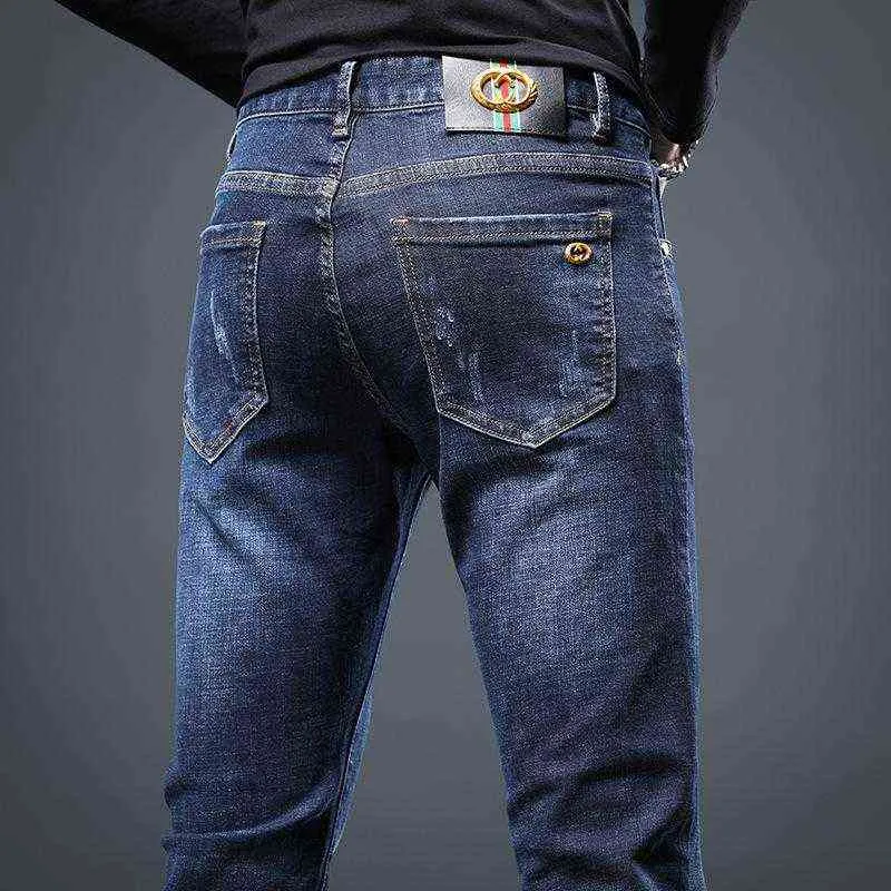 Luxury Light Jeans Men's 22 Autumn Products Slim Fit Cotton Elastic Double g Brand Trend