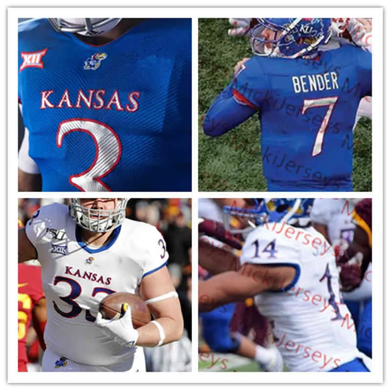 XFLSP 대학 사용자 정의 캔자스 Jayhawks 축구 유니폼 Jon Cornish John Hadl Gale Sayers Elijah Jones Chris Harris Jr. Dorance Bradley