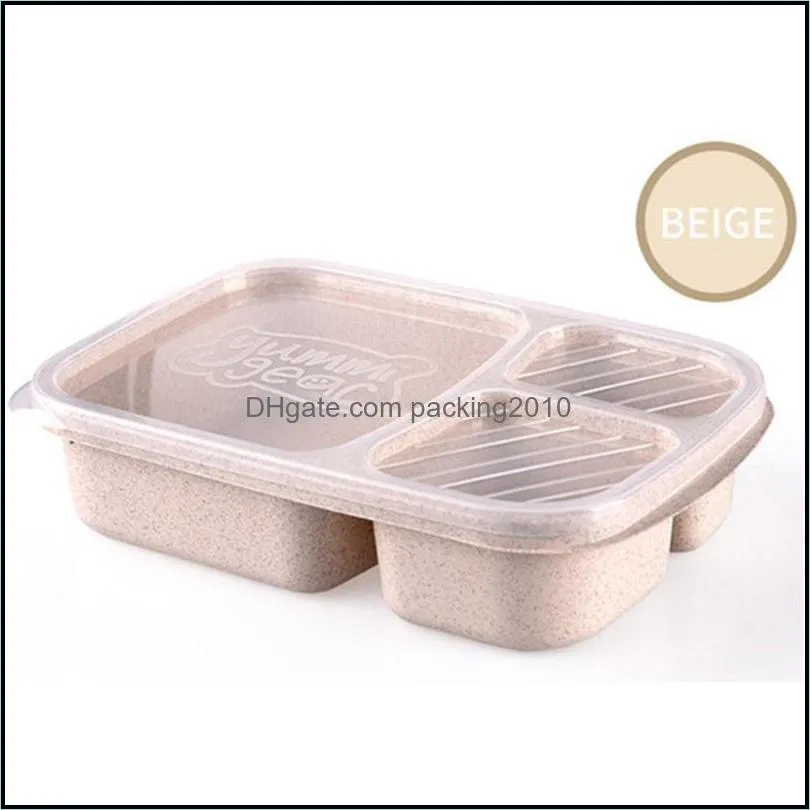 3 grid wheat straw lunch box microwave bento box quality health natural student portable food storage box tableware wq673