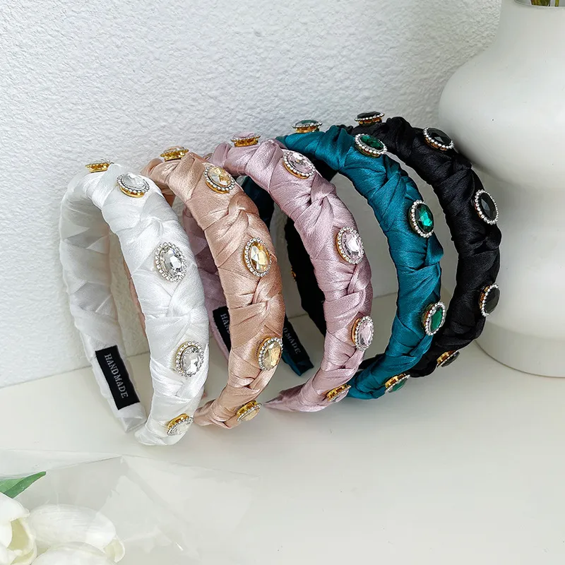 Fashion Ridestone Hoofdbanden voor vrouwen Fabric Hoofdband Women's Handmade Face Wash Head Hoop Accessoires Lady