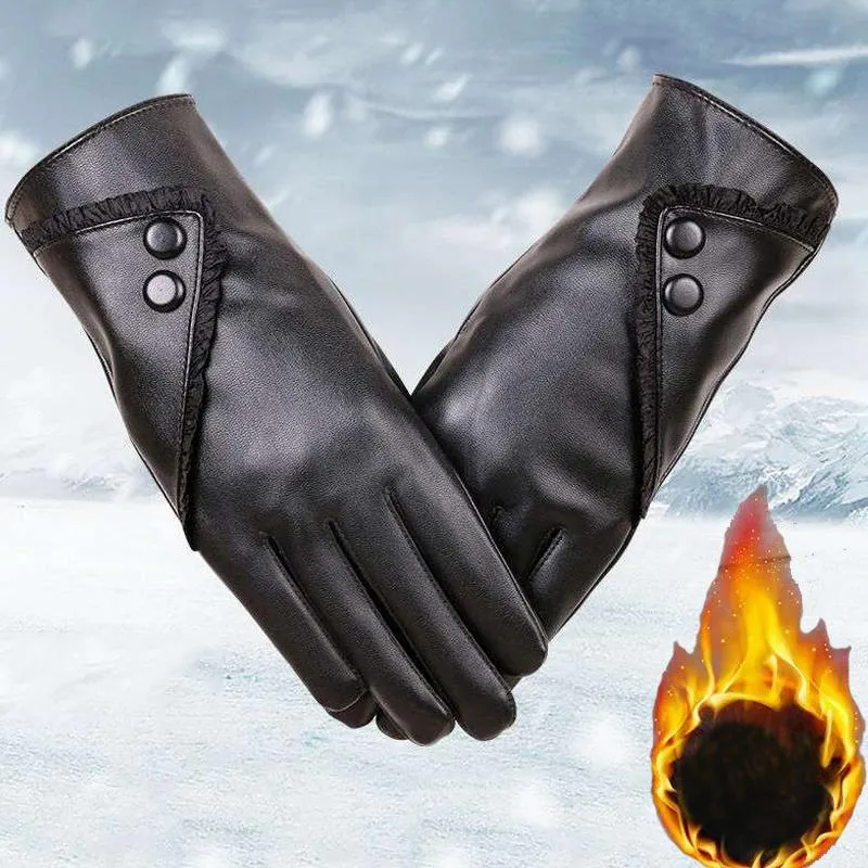 Gants de cyclisme hommes femmes cuir noir pour téléphone écran tactile Flexible intérieur Velet coupe-vent imperméable chaud gant thermique MittensCycli