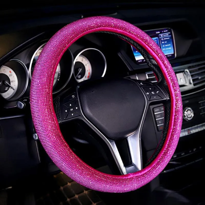 Couvre-volant de luxe cristal violet rouge rose voiture femmes filles Diamante strass couvert accessoires de volant