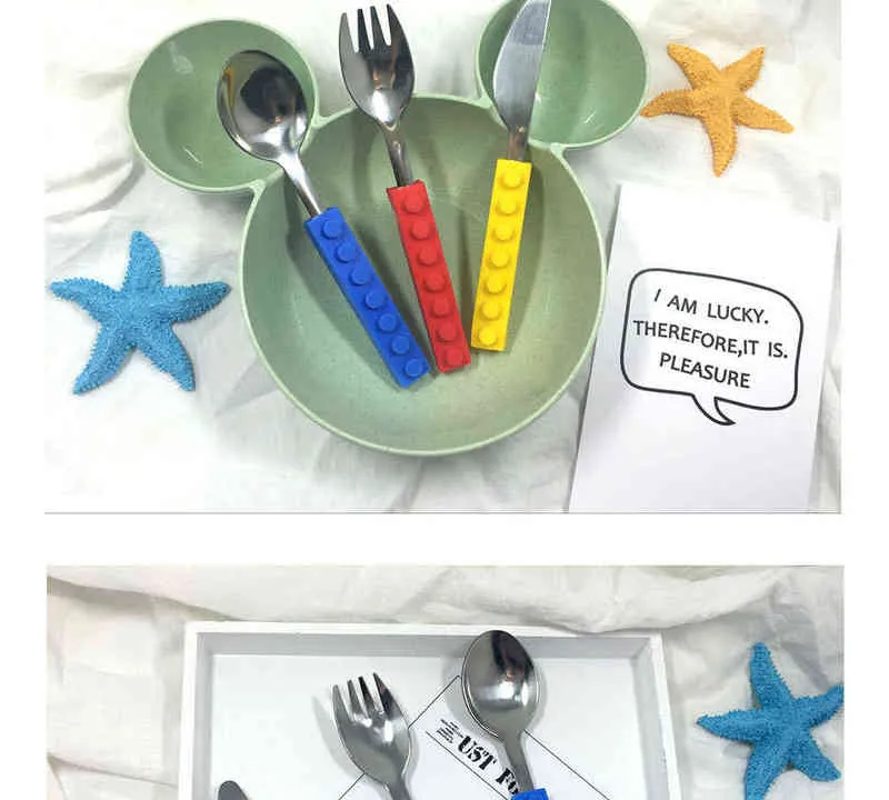 Creative Lego BPortable Sile Stainless Steel Tableware Set Travel Kids Adult Cutlery Fork Picnic Set Gift Dinnerware (6)