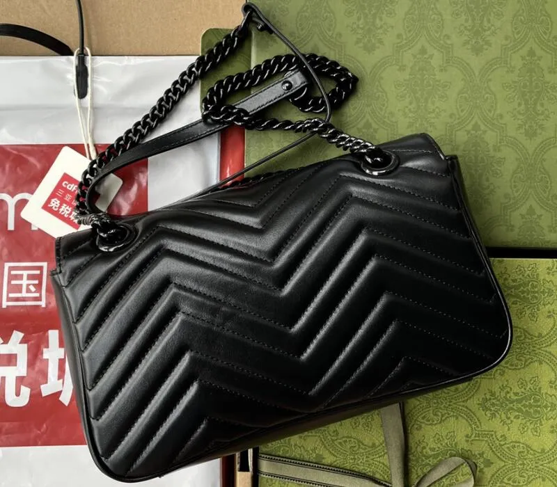 Realfine Bags 5A Marmont petit sac à main à bandoulière noir matériel sacs à main sac à main pour femmes avec sac à poussière