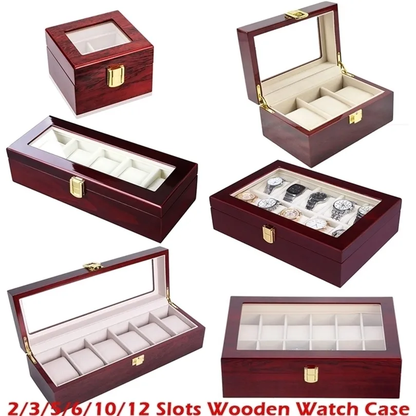 مربع مراقبة Wooden Wooden Wooden Watch Fox for Watches Men Glass Top Jewelry Organizer Box 2 3 5 12 Grids Watch Organizer New D40 T200523