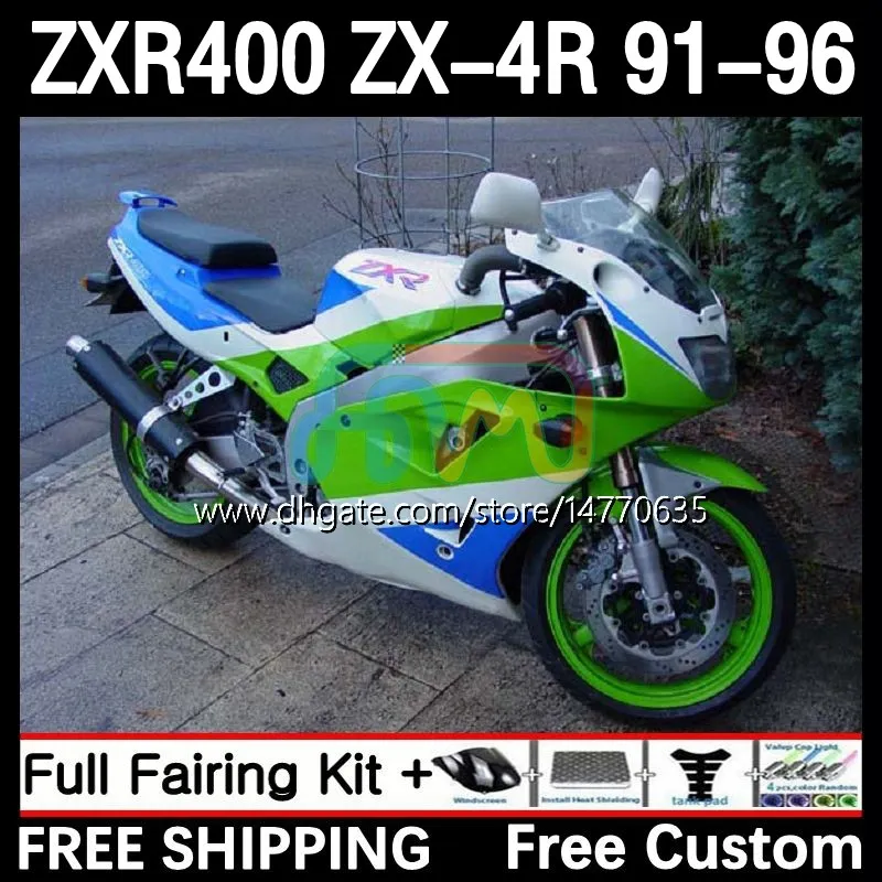 Kawasaki Ninja ZX4R ZXR 400 CC 400CCのABSボディキット1992 1994 1995 1996 COWLING 12DH.44 ZXR-400 BODYWORK ZX 4R ZXR400 91 92 93 94 95 96フェアリンググリーンブルーブルー