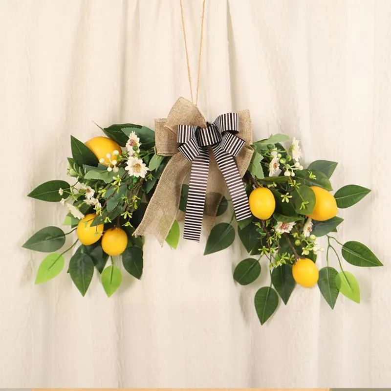 Dekorativa blommor kransar konstgjorda citroner kransdörr swag girland prydnad bröllop båge levande dekorativ dekorativerad verksamhet