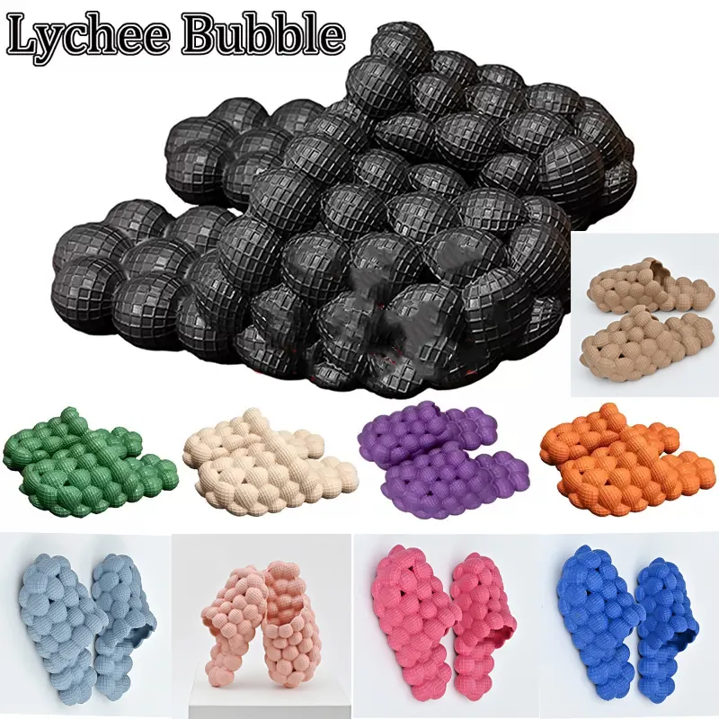 Grappige lychee massagebubbelglaasjes slippers klassiekers sandalen ontwerper schuif mannen vrouwen gestreepte causale slipper huis rubber zomer plat strand sandalen wll1297