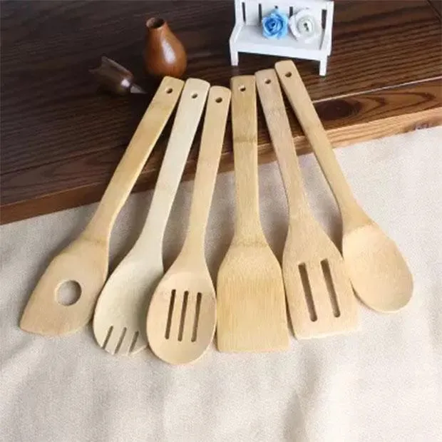 Bamboo spoon spatula 6 Styles Portable Wooden Utensil Kitchen Cooking Turners Slotted Mixing Holder Shovels EEA1395-4