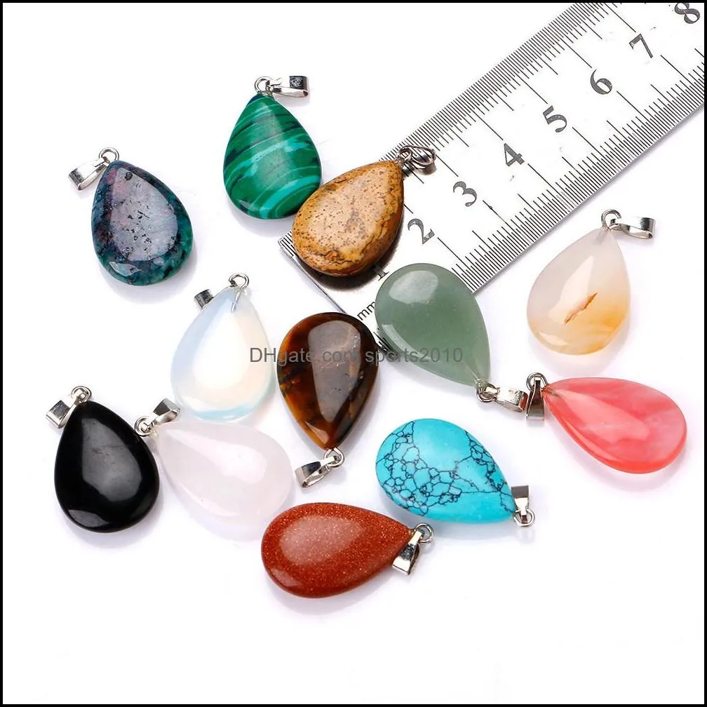 natural crystal rose quartz stone pendant water drop shape necklace chakra healing jewelry for women men