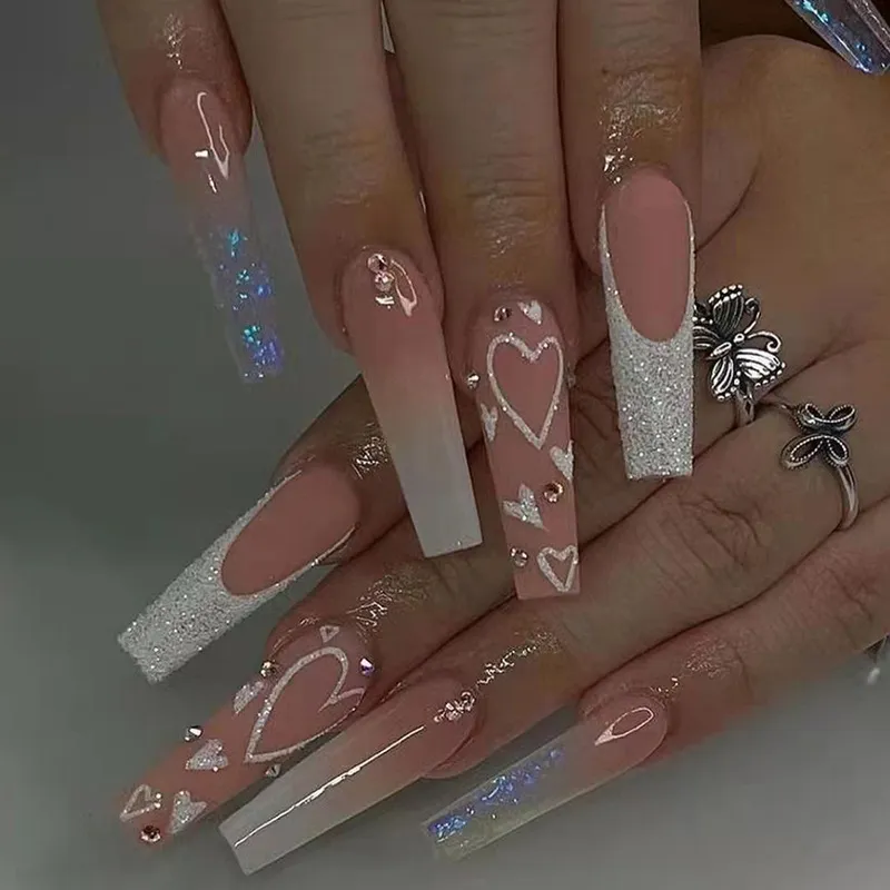 artifical nails with glue fake nail tips design Detachable press on long Fake Nail Finished Piece Sticker 220707