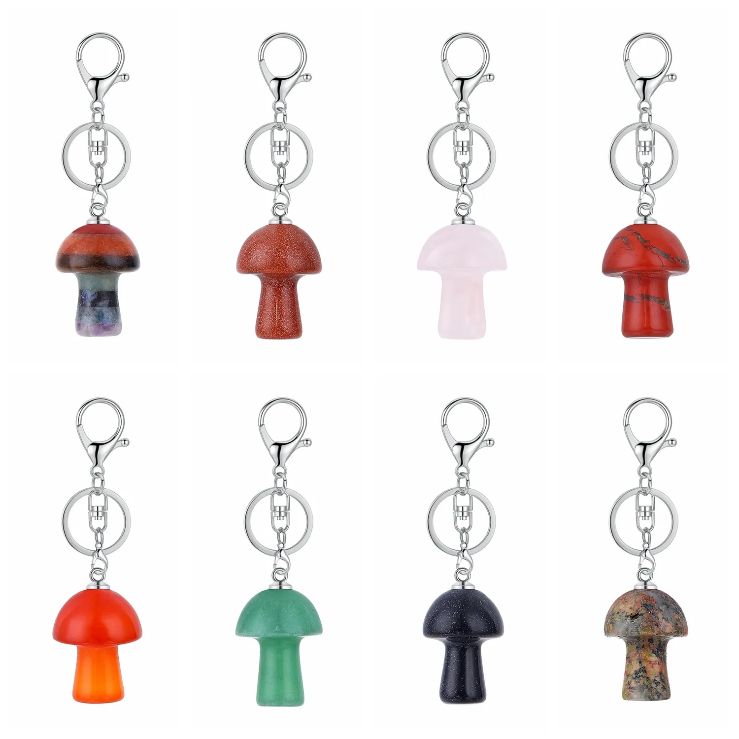 Guérison Chakra Pierre Précieuse Champignon Pendentif Porte-clés pour Femmes Hommes Quartz Naturel Cristal Rock Charme Ras Du Cou Bijoux Sacs Voiture Porte-clés