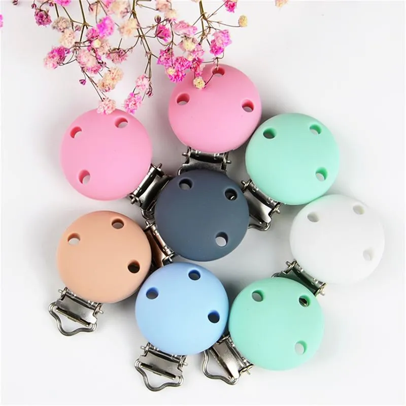 6 Styles Silicone Round Shape Baby Pacifier Holders Baby Teethers Metal Clips Teething Toy Infant Pacifier Accessories