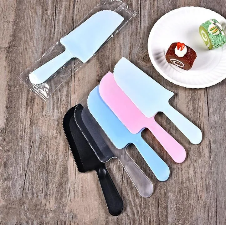 Disposable Plastic Cake Tools Cutter Birthday Dessert Wedding Knife Frosted Black Pink Transparent Bulk Independent Packaging SN6313