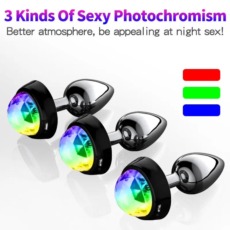 New Voice Control LED Butt Plug Metal Anal Light For Couples Luminous Beads Stopper Buttplug Tail Bdsm Erotic sexy Toys