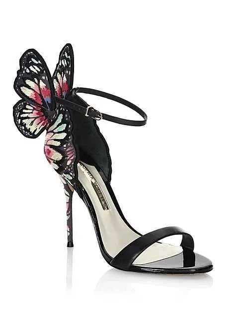 2022 Ladies Patente Couro Alto Helle Buckle Rose Solid Butterfly Ornamentos Sophia Webster Sandals Sapatos coloridos tamanho 34-42