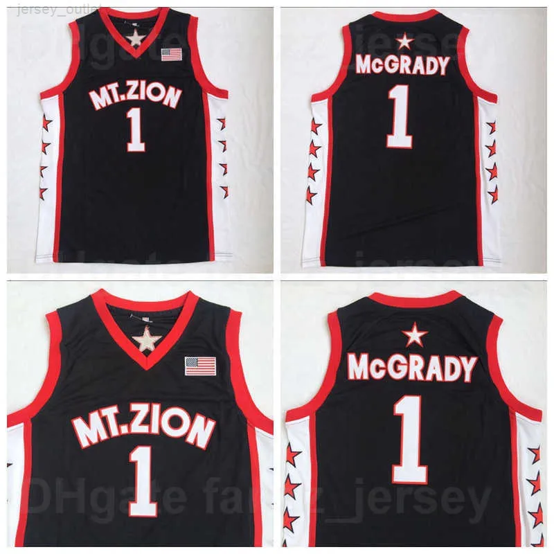 NCAA Lycée Tracy McGrady 1 T-Mac Basketball Maillots Mount Zion Christian Team Noir Couleur Chemise Respirante Pour Les Fans De Sport Pur Coton Bonne / Excellente Qualité