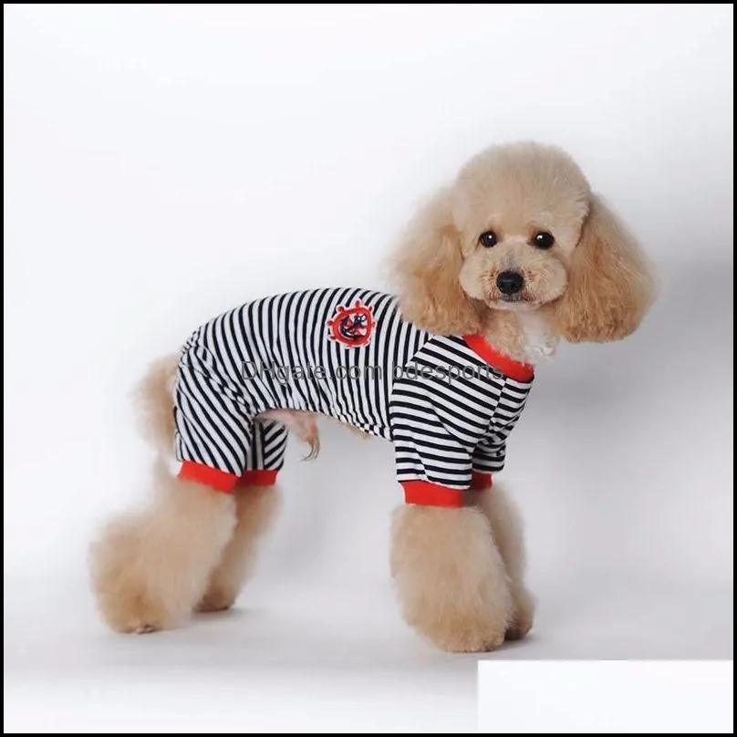 Pet Cartoon Dog Striped Cotton Pajamas Small Cachorro Cat Jumpsuit Coat Shirt Clothes Hondenkleding New
