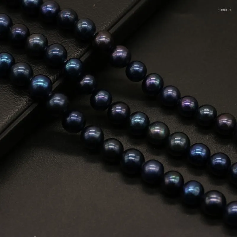 Andere natuurlijke zoetwater parelparels gladde zwarte ronde losse parels kraal voor doe -het -zelf bedelarmband ketting juwelen accessoires maken rita22