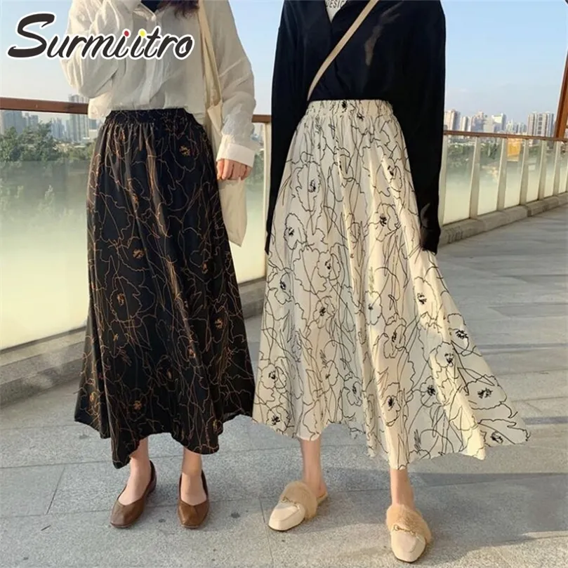 Surmiitro wiosna lato moda szyfonowa długa spódnica Koreańska elegancka wysoka talia plisowana biali maxi spódnica 210315