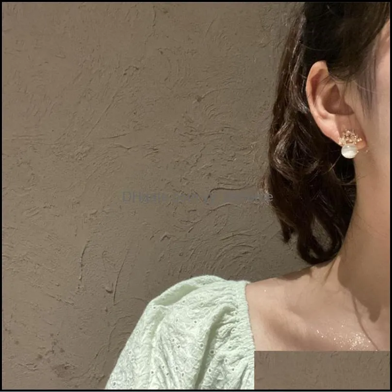 Zircon Flower Ear Studs Artificial Cat Eye Stone Alloy Stud Fashion Women Gold Plated Earrings 3 08ll L2
