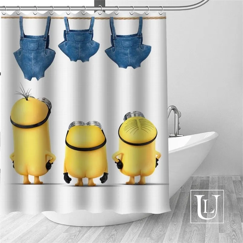 Big Sale Custom Minion duschdraperi med krokar badrum vattentät polyester tyg diy din egen T200711