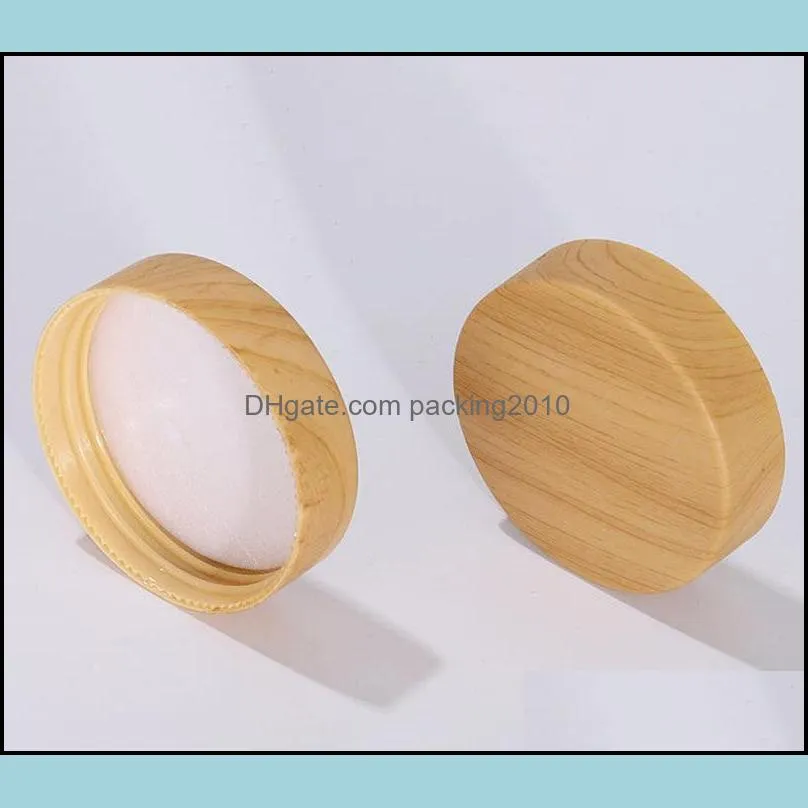 5 10 15 30 50 G / ML Empty Refillable Containers with Wooden Grain Screw Caps and Inner Lids, Round Glass Jars for Cosmetic Body
