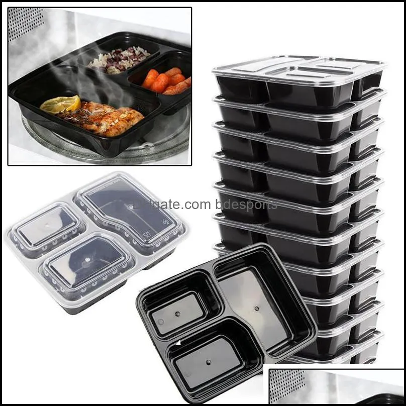 3 Compartment Food Storage Containers with Lids Other Dinnerware plastic Lunch Box Picnic Foods Saver Boxes Microwave and Dishwasher