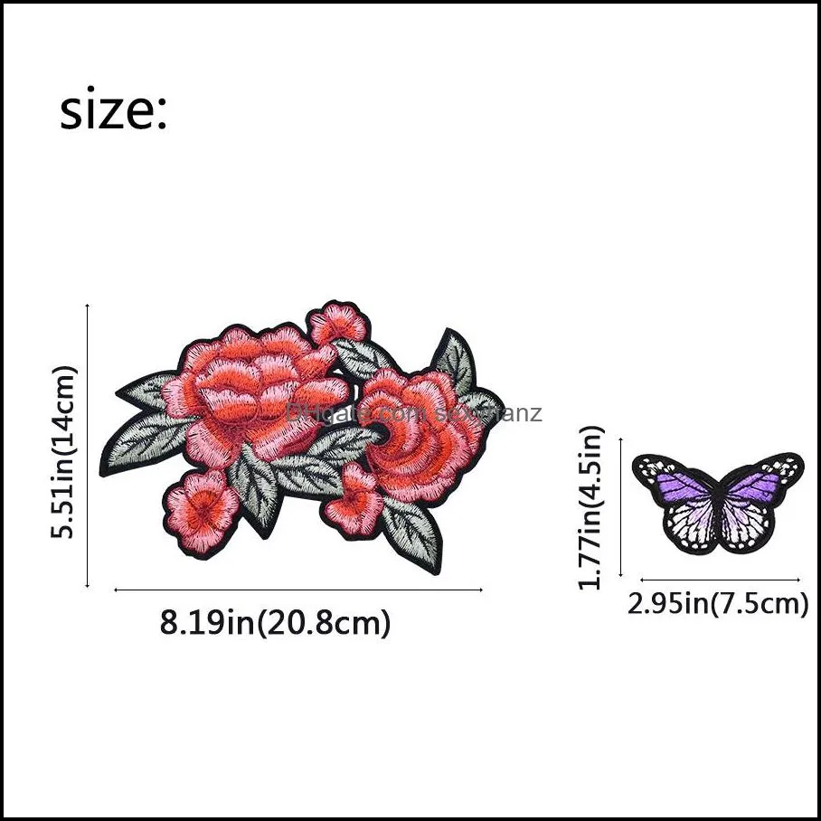 2 styles butterflyes for clothing iron on transfer applique flower for bags jeans diy sew on embroidery sticker