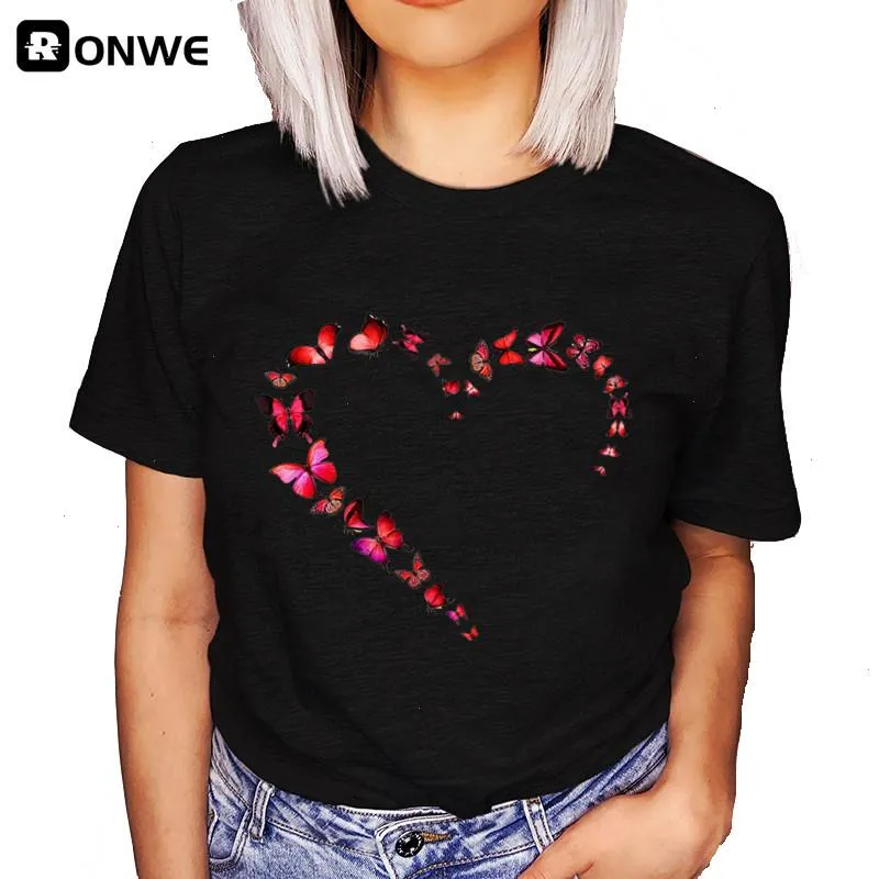 Kobiety motyl Love Womens T-shirt serce moda 90s czarna dziewczyna harajuku białe ubrania żeńska graficzna top koszulka drop statek