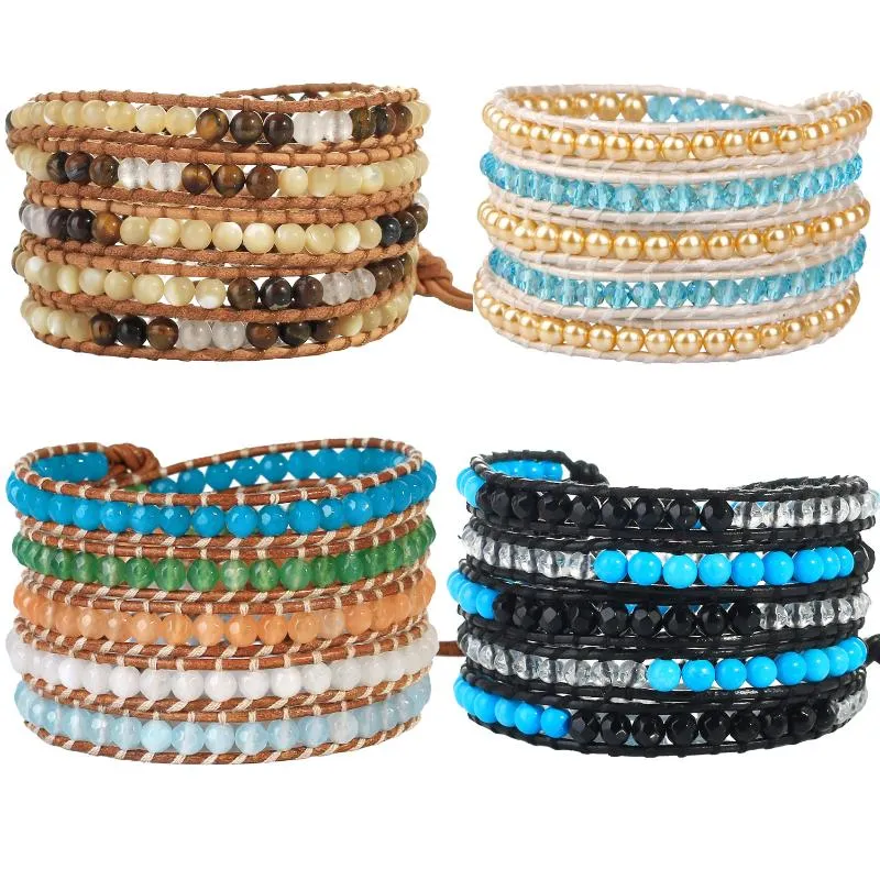 Bracelets porte-bonheur perles de cristal en cuir 5 enveloppes réglables femmes bracelet en pierre bijoux de mode cadeaux en gros charme