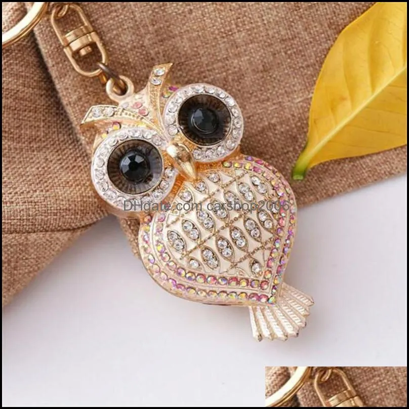 cute crystal owl key ring metal keychain for women animal bird rhinestone keychain jewelry wholesale