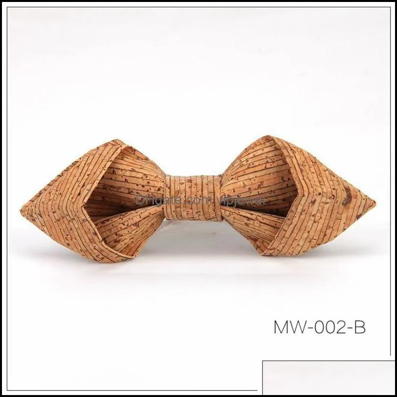 neck ties sharp corner cork wood bowties men`s novelty striped geometric pattern wooden bow for men wedding accessories