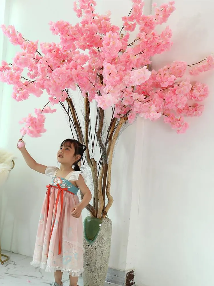Dekoratif Çiçek Çelenkler 100cm Fireproof Yapay Kiraz Blossom Flore Dalları İpek Sakura Çiçek Ağacı Düğün Zemin Duvar Partisi Ho