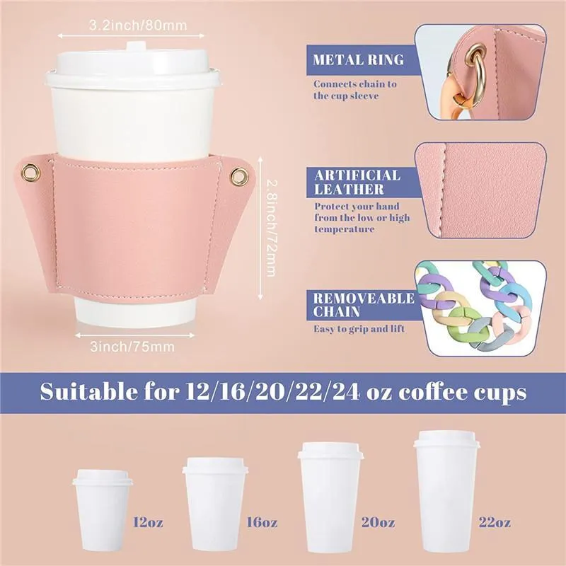 Chain Coffee Cups Sets Hand Held Glass Holder Tumbler Holder Detachable Chain Carrying Handle Cup Outer Packaging Leather