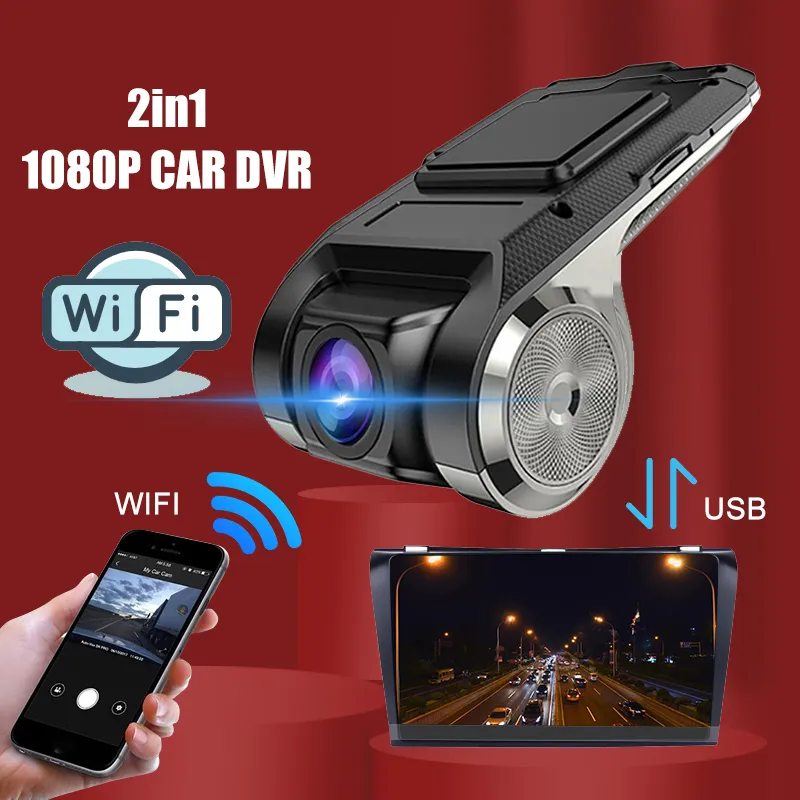 Car Dash Cam Wifi USB 2 In 1 1080P 170 Degree Wide Angle Dash Camera DVR ADAS Dashcam Android DVR Auto Recorder Night Version car dvr