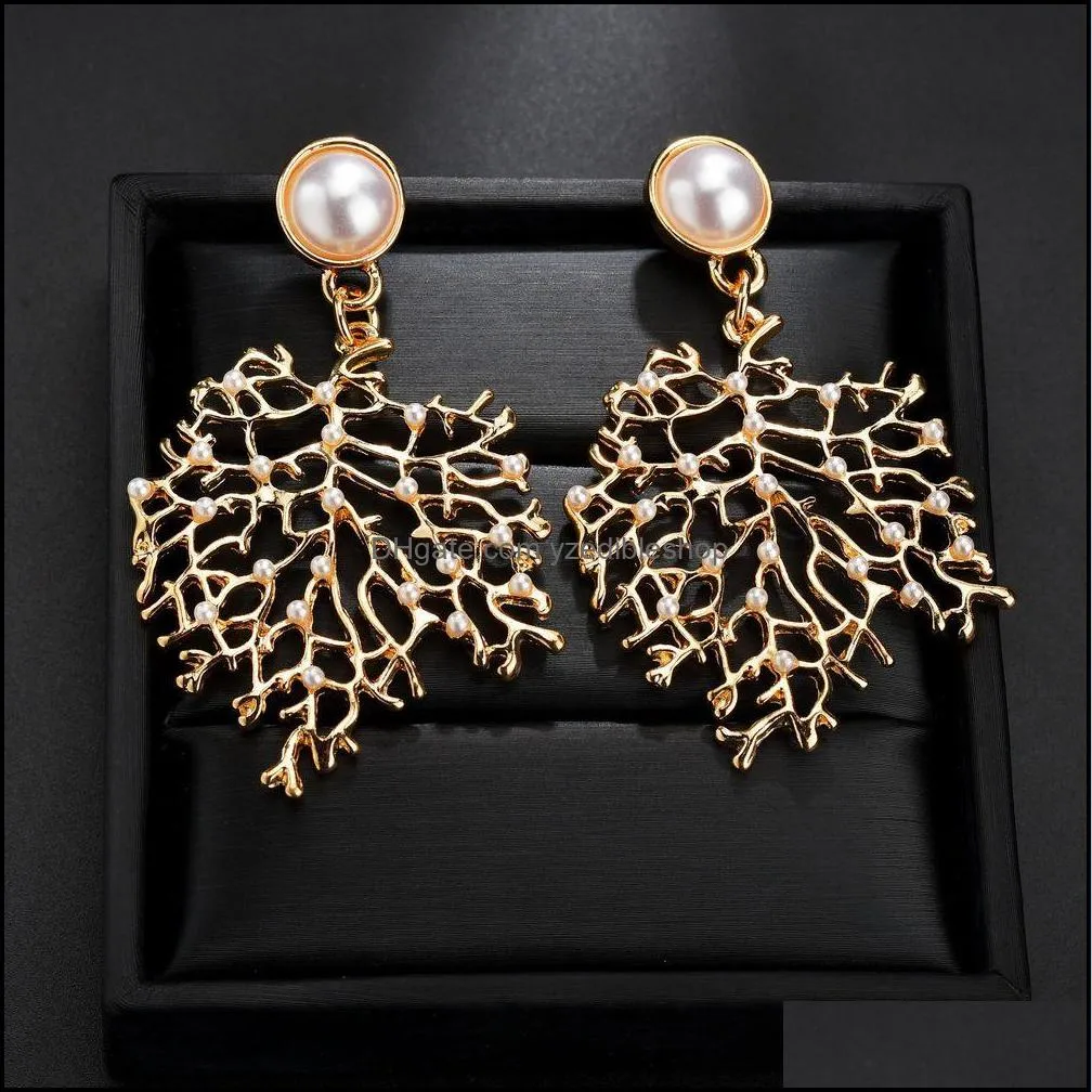 Hot Selling Womens 18K Gold Star Coral Charms Stud Earring High Quality Pearl Rhinestone Luxury Jewelry Gifts