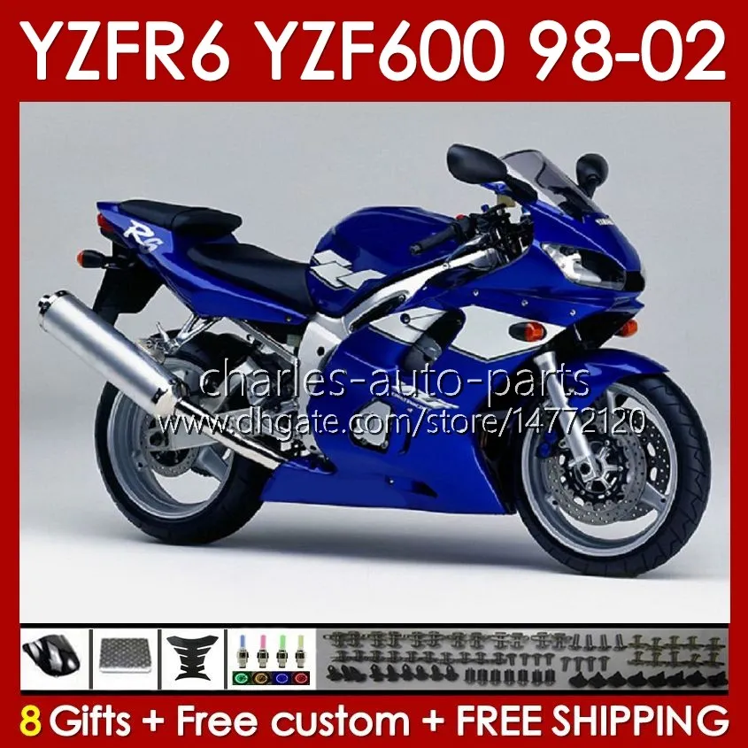Body Blue Stock Ramka dla Yamaha YZF-600 YZF R6 R 6 600CC YZFR6 1998 1999 00 01 02 Bodywork 145NO.64 YZF 600 CC COWLING YZF-R6 98-02 YZF600 98 99 2000 2001 2002 ZAWIETKÓW FAIRING
