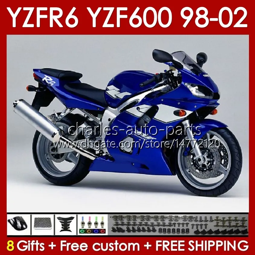 Yamaha için Vücut Mavi Stok Çerçevesi YZF-600 YZF R6 R 6 600cc YZFR6 1998 1999 00 01 02 KUTUCU 145NO.64 YZF 600 CC Cowling YZF-R6 98-02 YZF600 98 99 2000 2001 2002 Kaplama Kiti