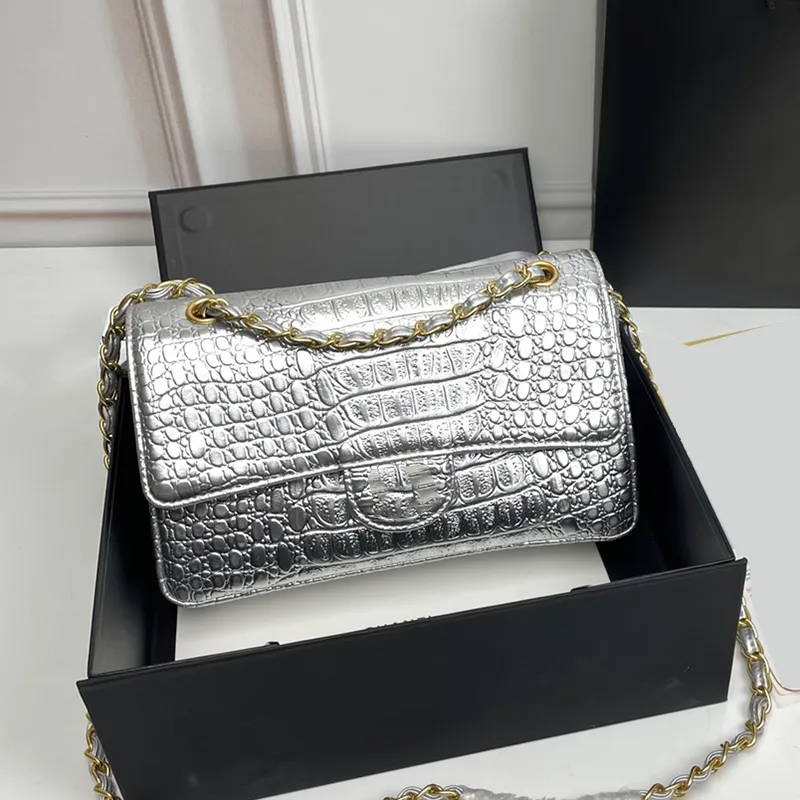 Borse classiche in pelle di vitello alligatore a doppia patta oro / nero / argento GHW Metal Hardware Matelasse Chain Crossbody Dhoulder Pursde Borsa di moda Borsa di lusso