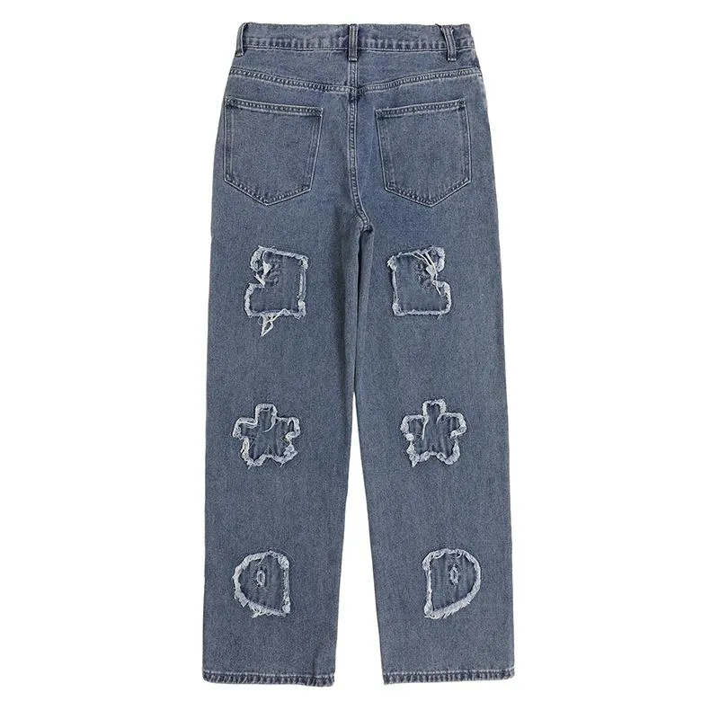 Mäns jeans rippade high street rak färgmatch denim byxor för män harjuku retro casual hip hop lossa jean överdimensionerade par pantmen's